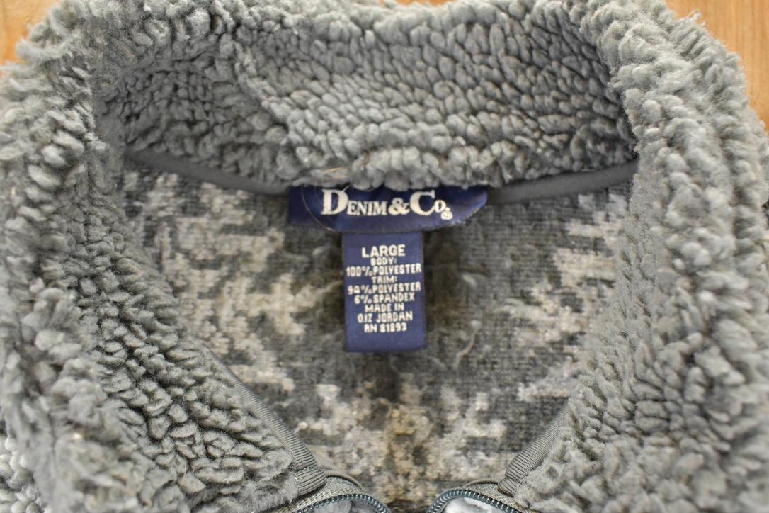 Vintage 1990s Denim And Co AOP Floral Quarter Zip Fleece Outdoorsman Sweater Women's L
