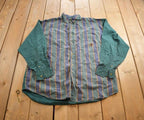 Vintage 1990s Bugle Boy Company Embroidered Striped Button Up Shirt