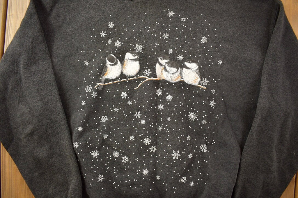 Vintage 1990s Day Break Winter Birds Crewneck Sweatshirt Built In Collar