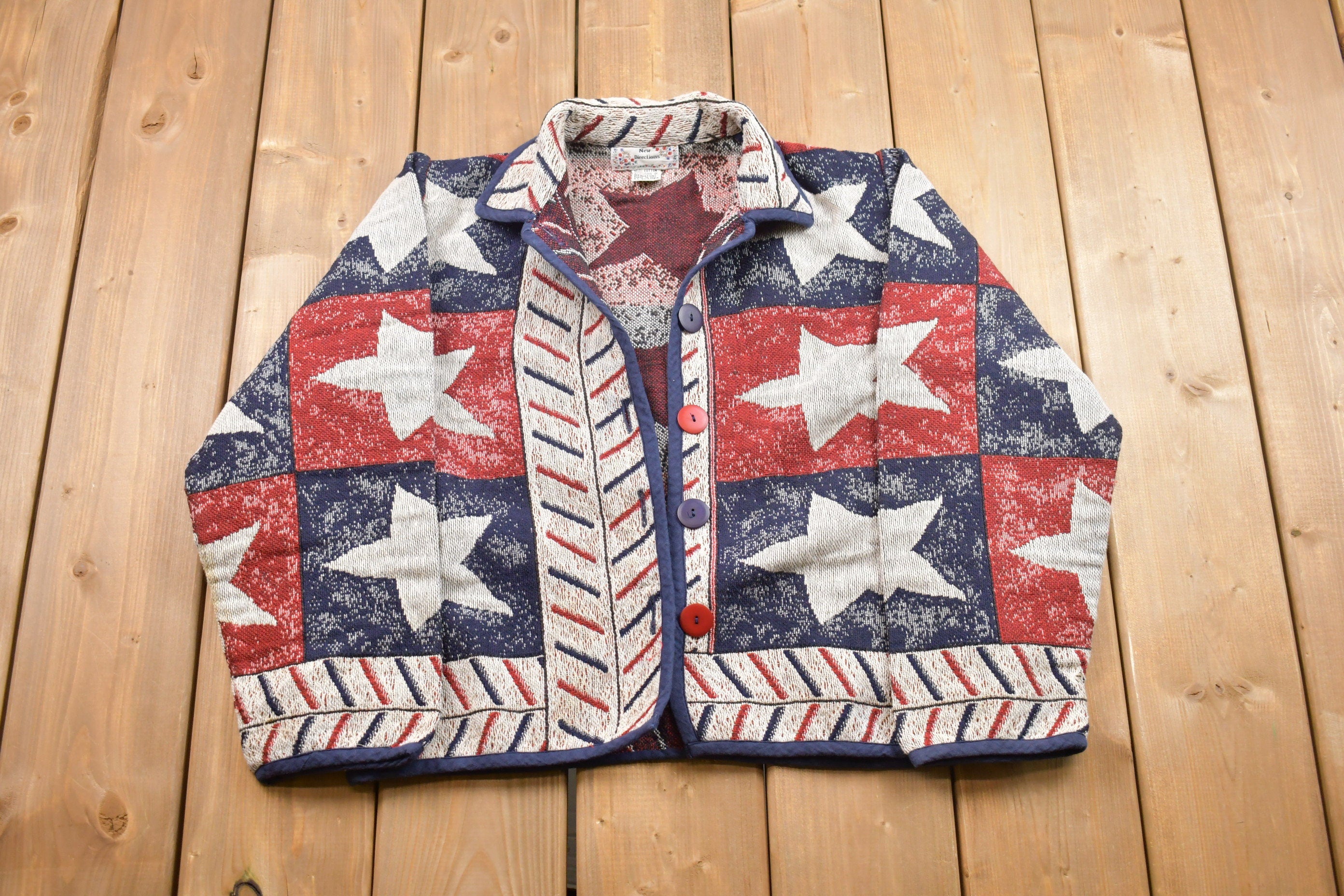 Vintage 1990s Stars Patch Work Cardigan Blazer