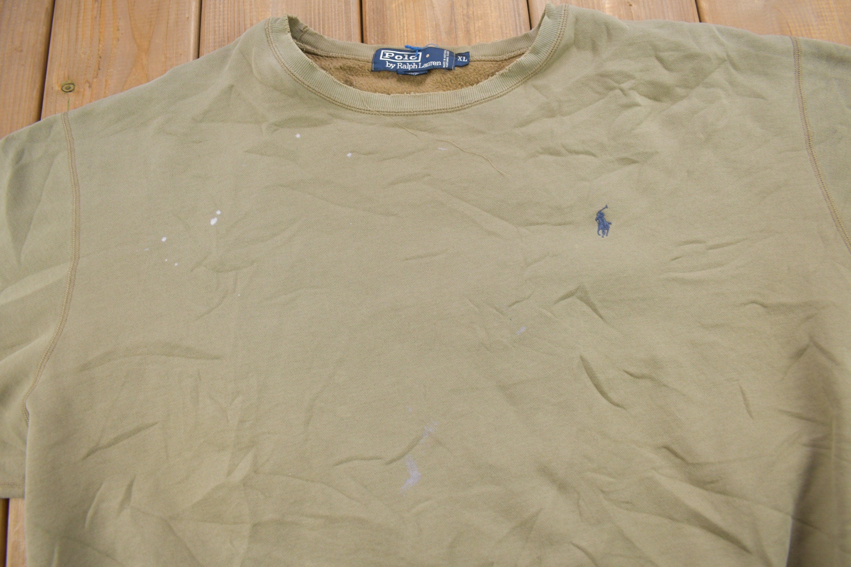 Vintage 1990s Ralph Lauren Small Pony Olive Crewneck Sweatshirt