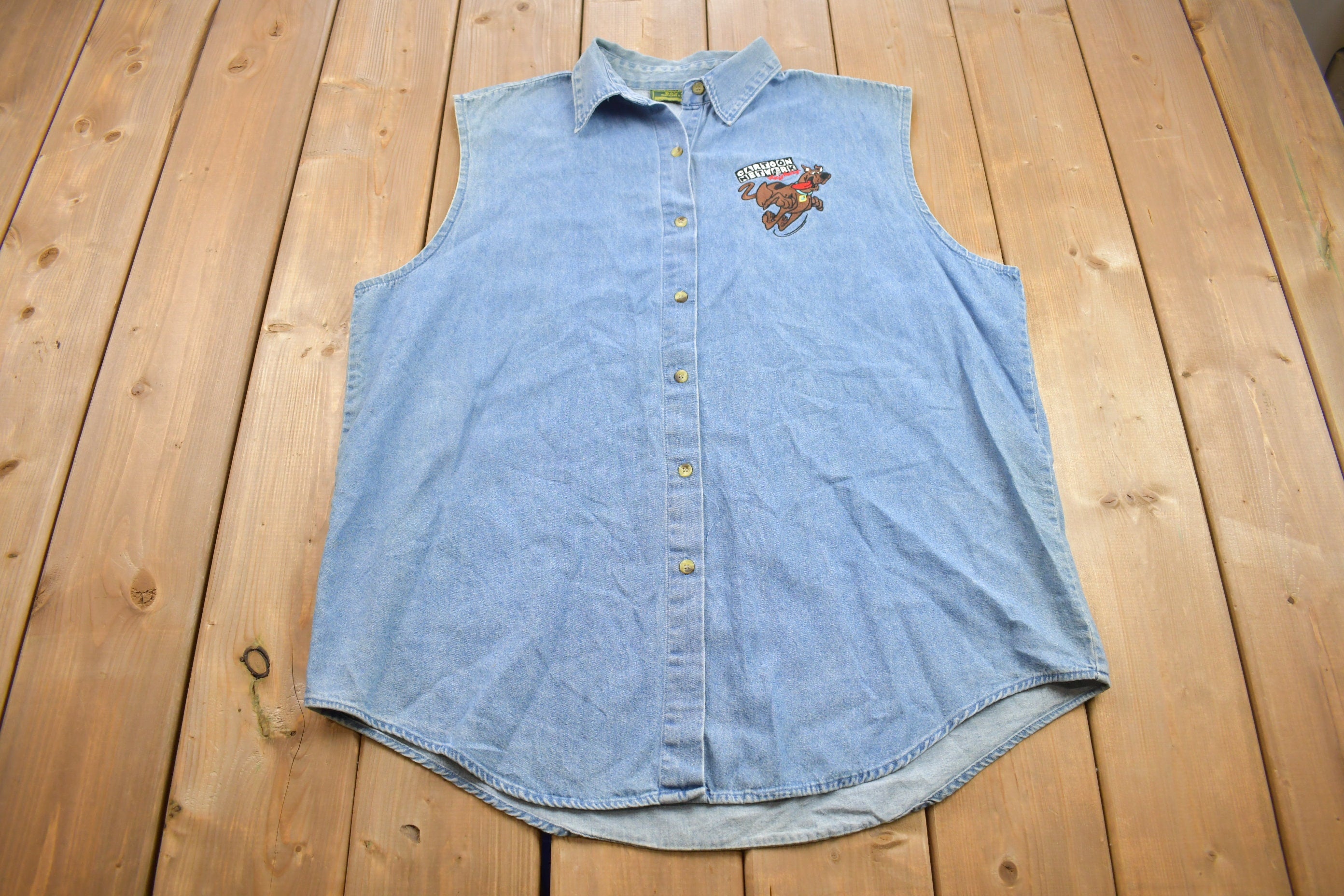 Vintage 1990s Cartoon Network Scooby Doo Denim Button Up Vest
