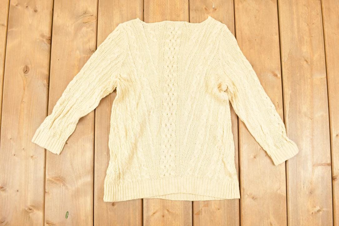 Vintage 1990s Lauren Ralph Lauren Petit Loose Cable Knit Linen Sweater Women's PS