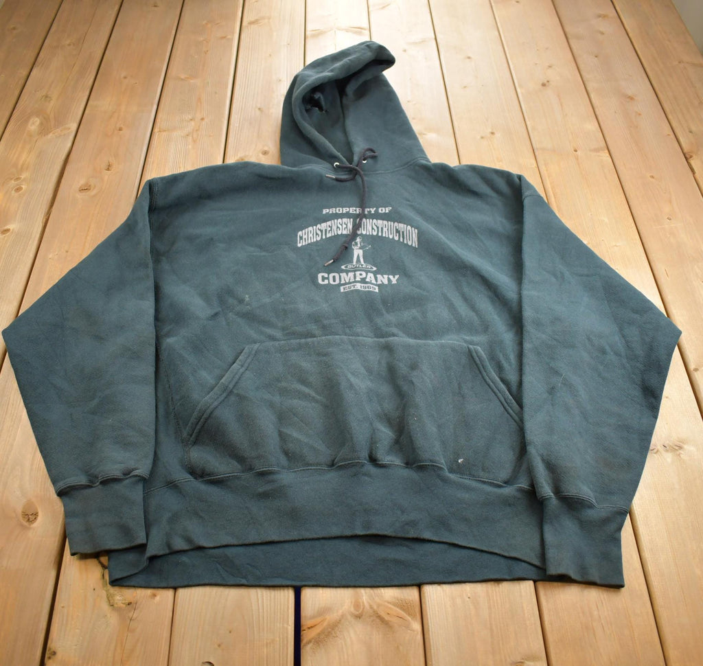 Vintage 1990s Christensen Construction Lee Crossgrain Graphic Hoodie Made In USA