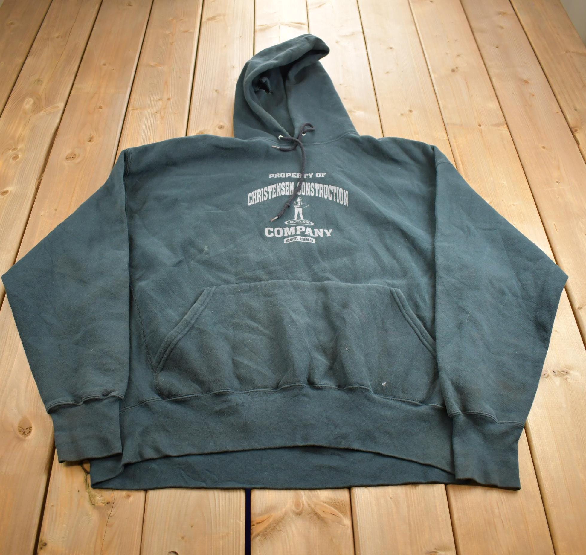 Vintage 1990s Christensen Construction Lee Crossgrain Graphic Hoodie Made In USA