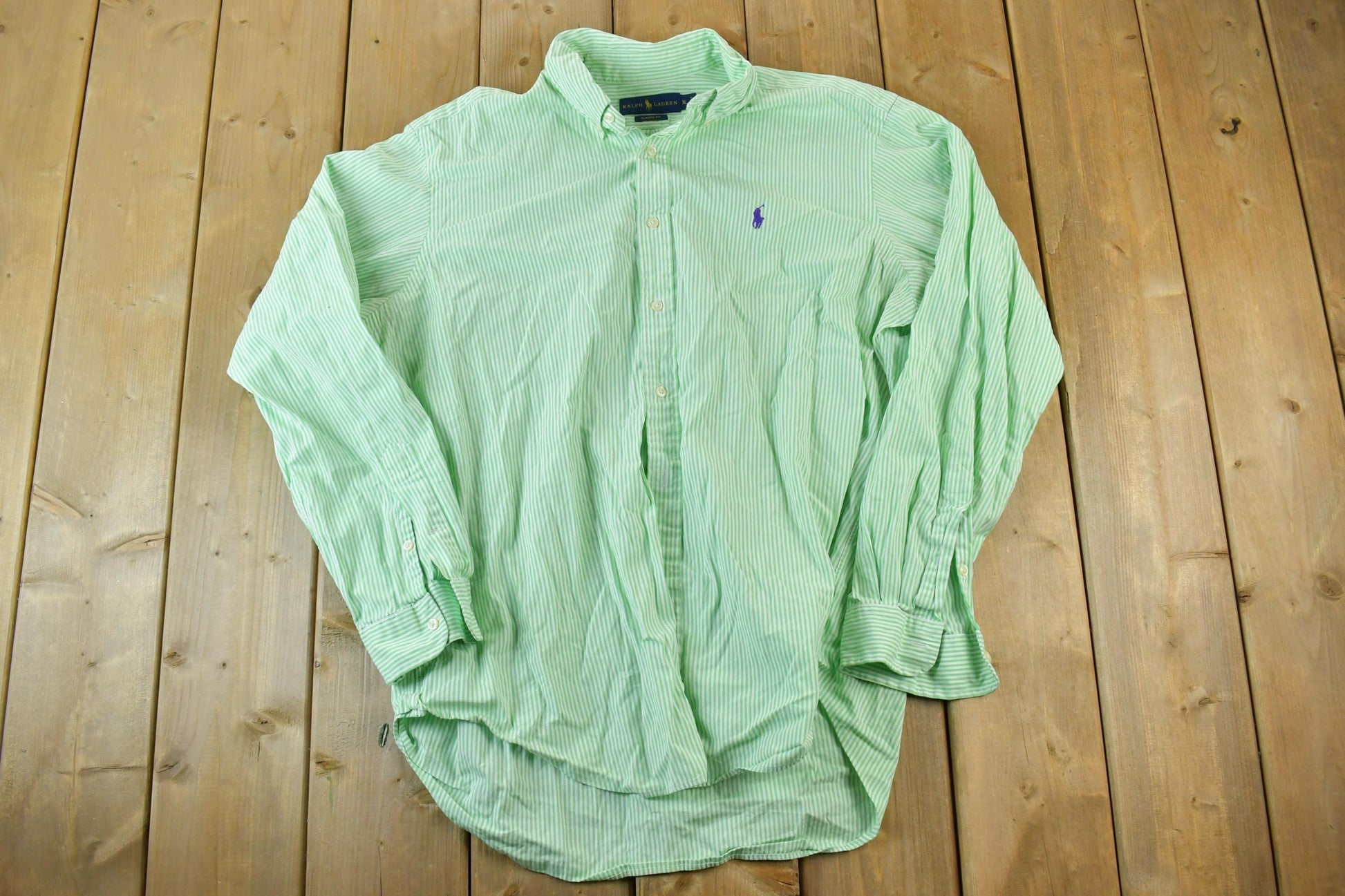 Vintage 1990s Ralph Lauren Mint striped Button Up Shirt