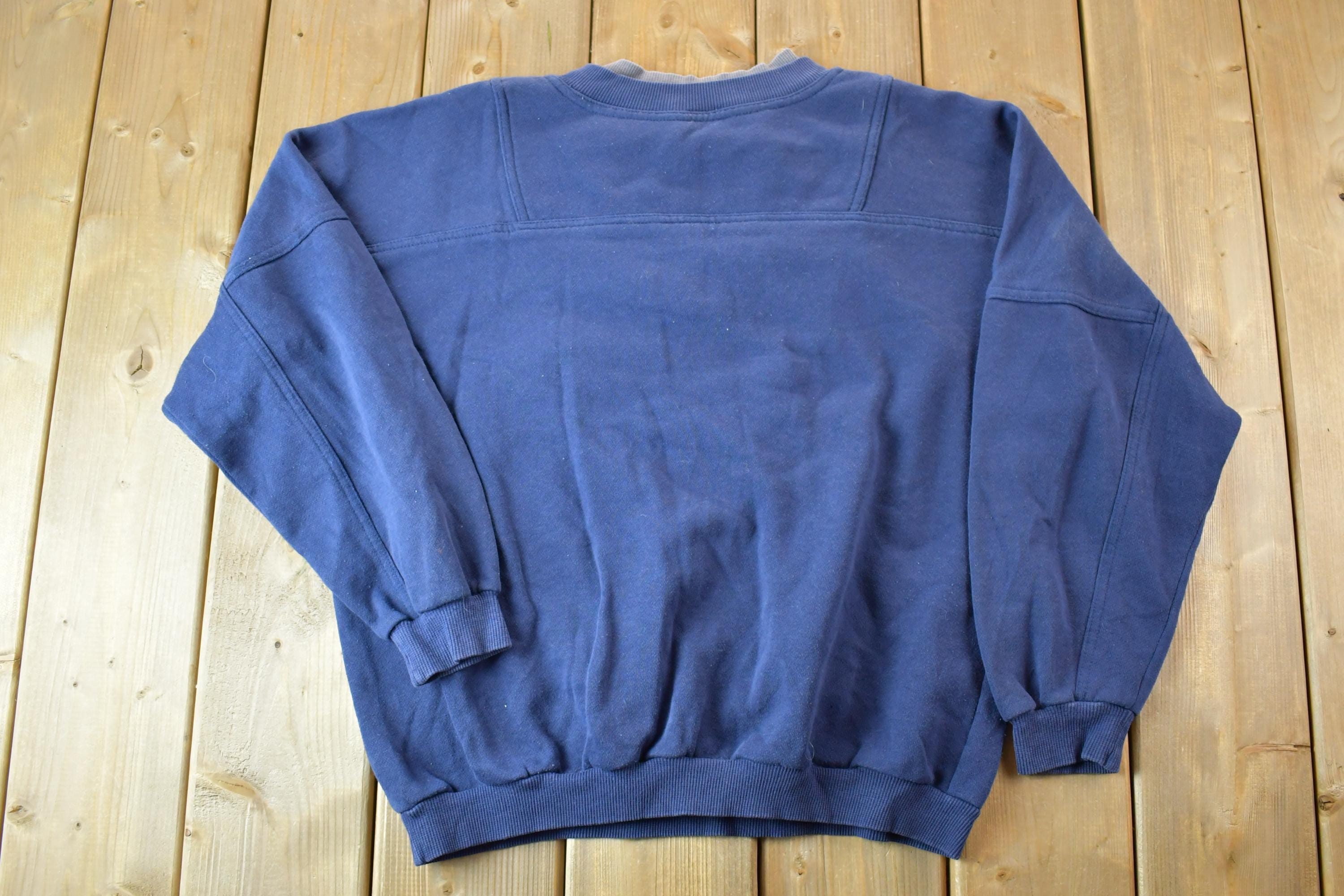 Vintage 1990s Crazy Front Pocket Navy Crewneck Sweatshirt