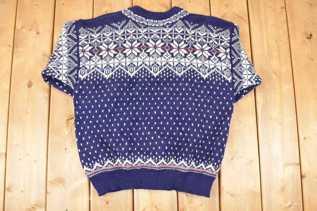 Vintage 1970's Nordstrikk Abstract Snowflake Wool Knit Cardigan Sweater Men's L