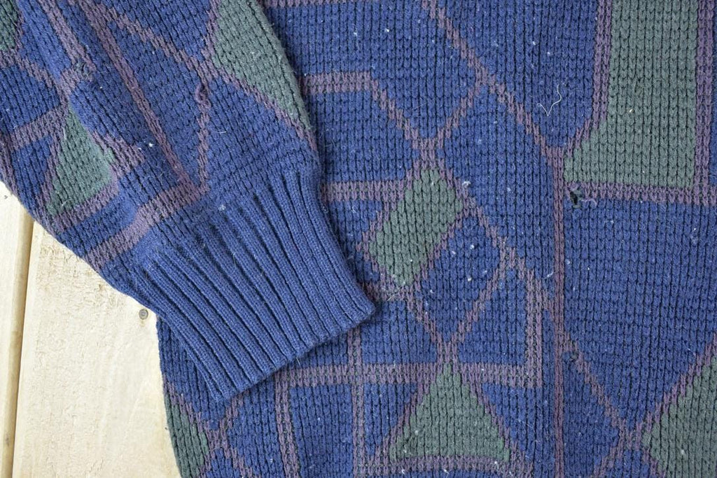 Vintage 1990s Club International Knit Abstract Pattern Crewneck Sweater Made In 90s Crewneck
