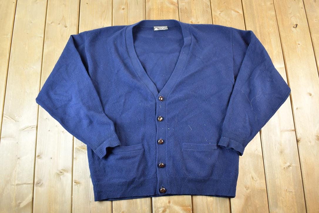 Vintage Lambswool Knit Cardigan Sweater - 1990s Mens Large