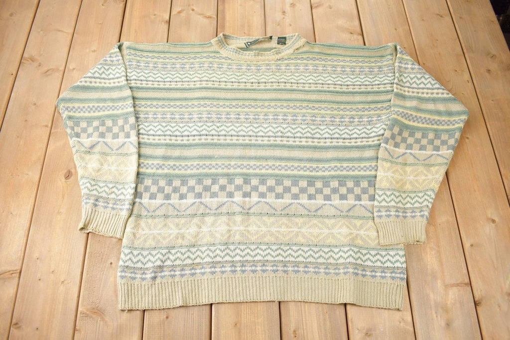 Vintage 1990s JJ Farmer Abstract Pattern Knit Crewneck Sweater / All Over Pattern / Colourful Sweatshirt