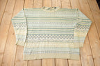 Vintage 1990s JJ Farmer Abstract Pattern Knit Crewneck Sweater / All Over Pattern / Colourful Sweatshirt