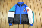 Vintage 1990s Looney Tunes Puffer Jacket Men's Large / Embroidered / Cartoon Print / Marvin the Martian / 90s TV Promo