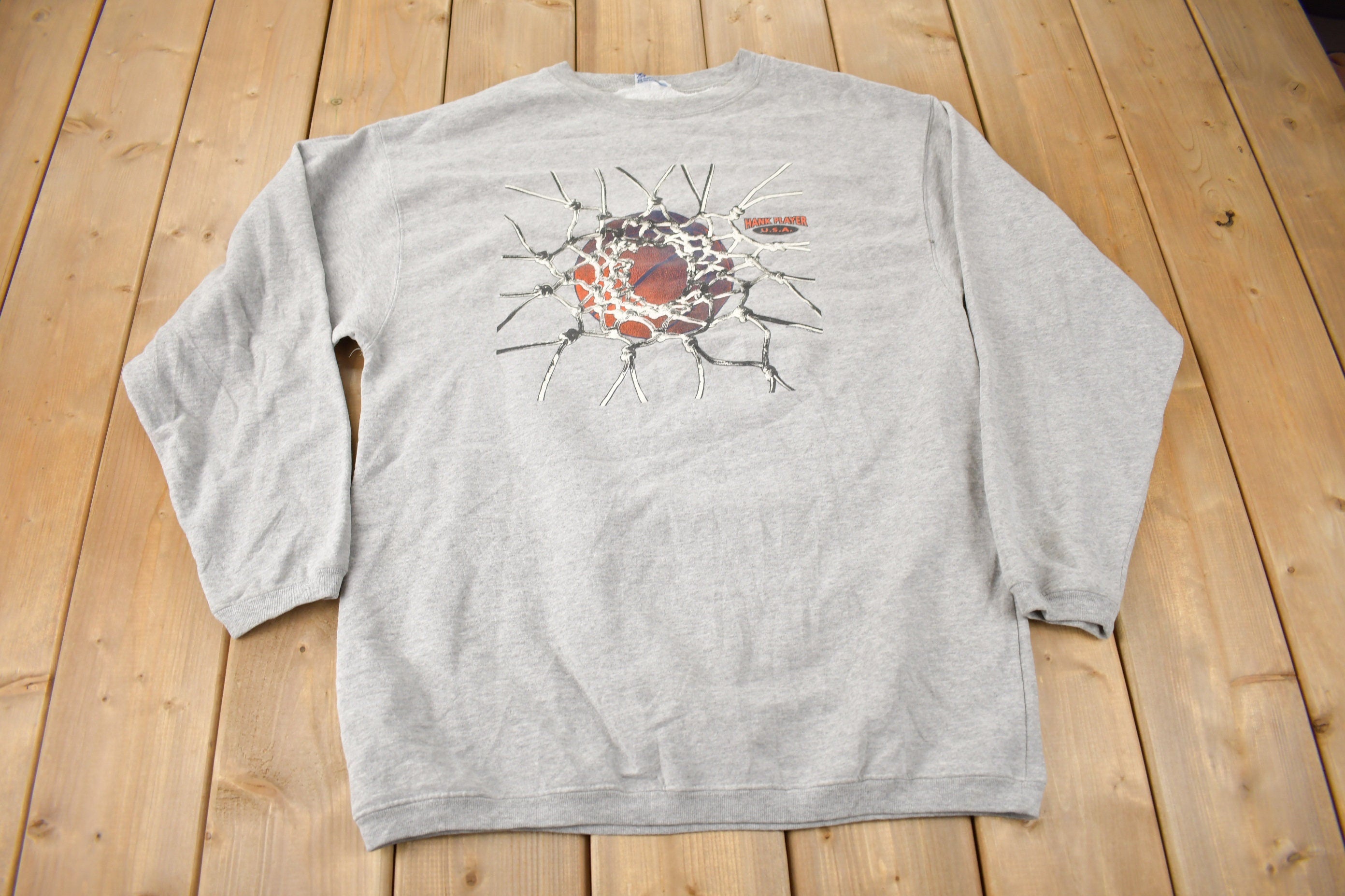 Vintage 1995 Hank Player USA Basketball Crewneck Sweatshirt Made In USA