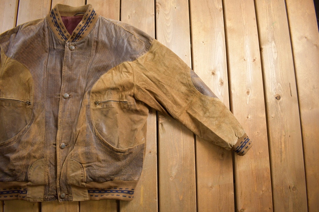Vintage 1980s Suede Leather Embroidered Jacket