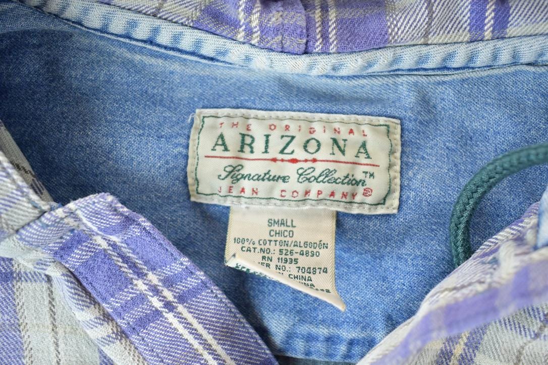 Vintage 1990s Arizona Plaid Denim Hoodie Made In USA