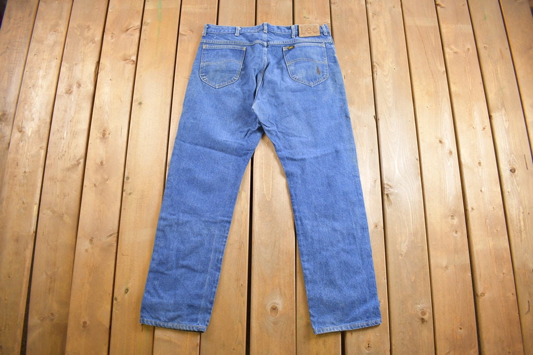 Vintage 1980s Lee Denim Jeans 36 x 31 / Mid Wash / Union Made Denim / Distressed Jeans / Streetwear Fashion / / Vintage Pants / Boot Cut