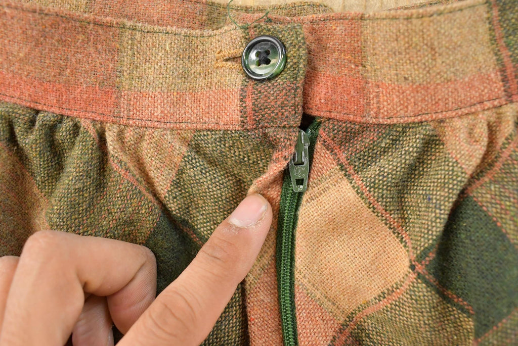 Vintage 1980s Wool Plaid A Line Midi Skirt Women's 26