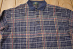 Vintage 1990s Club Room Quarter Button Plaid Collared Crewneck Sweatshirt Size M