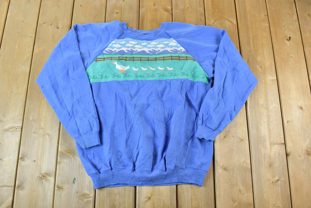 Vintage 1990s Duck Family Embroidered Outdoorsman Crewneck Sweatshirt  Embroidered  Nature Sweater  Outdoor Sweater