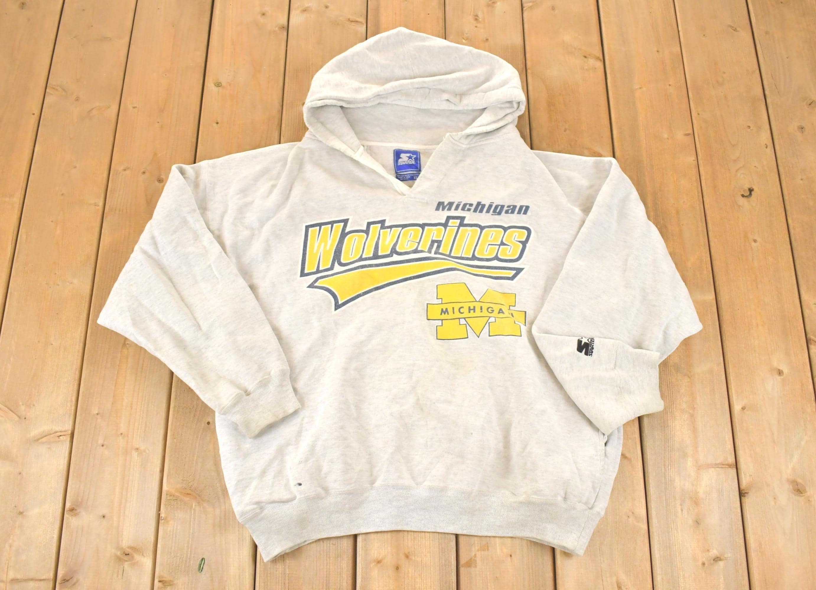 Vintage 1990s Starter Michigan Wolverines Unique Quarter Button University Hoodie Mens XL