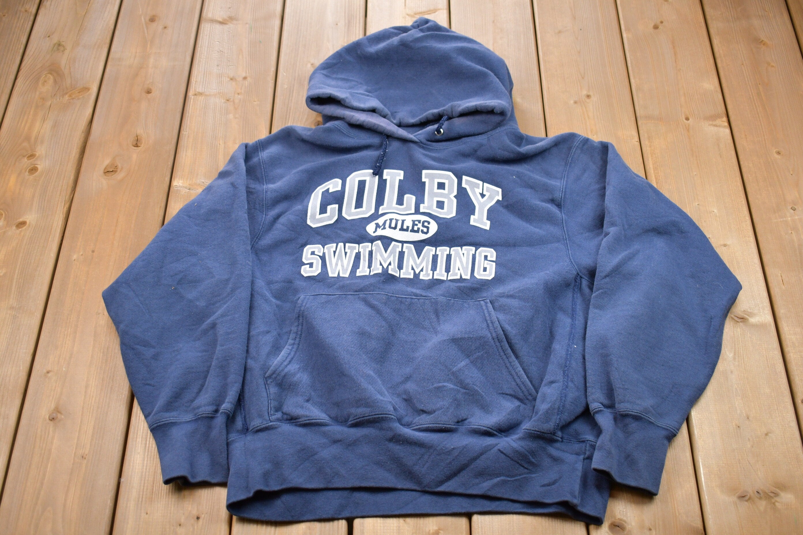 Vintage 1990s Eagle Colby Swimming Graphic Hoodie  90s Hoodie  Vintage Sweater  Made In USA  Color Block  Vintage Eagle