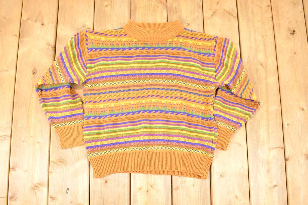 Vintage 1990s Jean Cox Striped Knit Crewneck Sweater Women's L