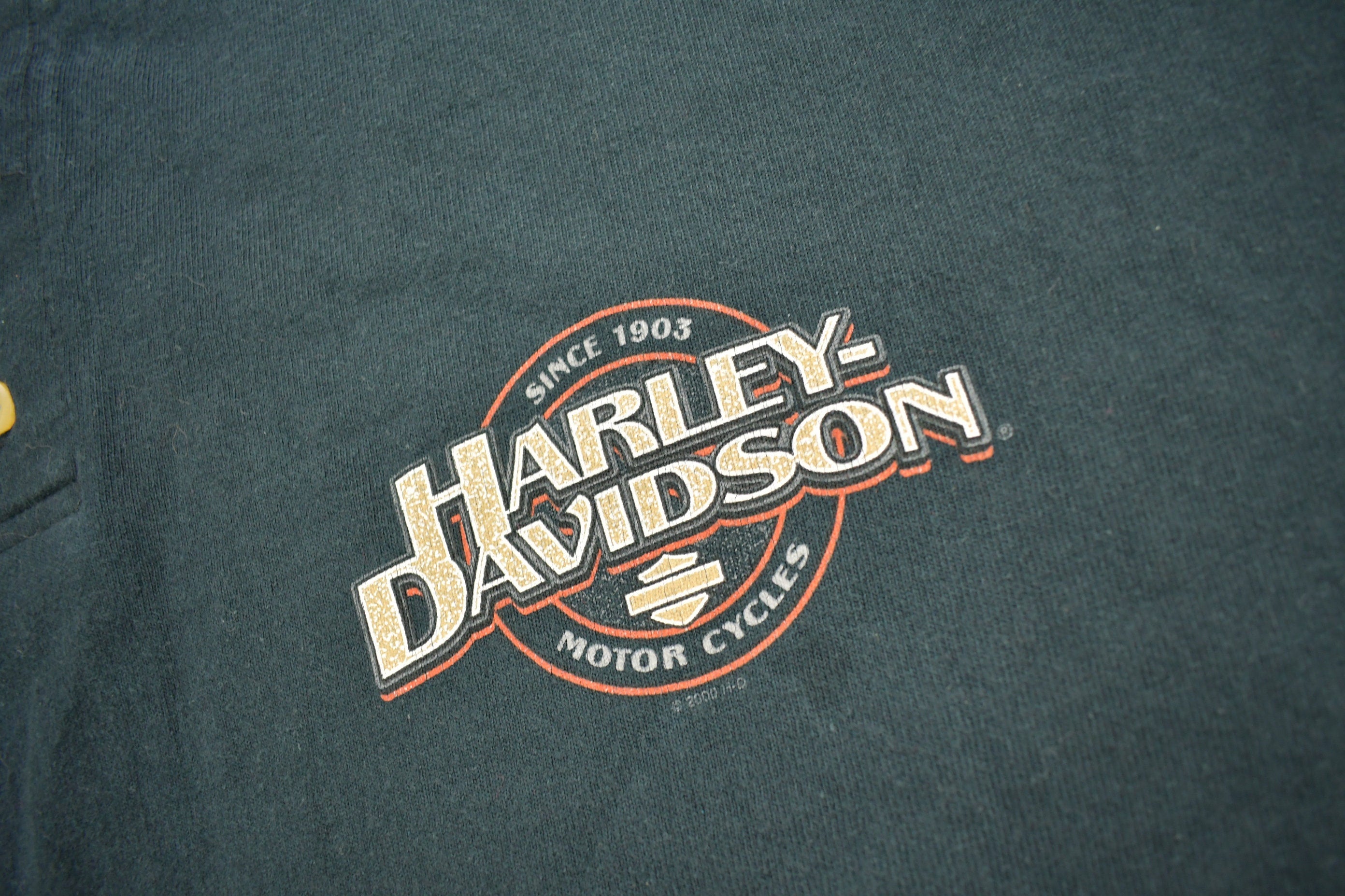 Vintage 2000 Harley Davidson Motorcycles Long Sleeve Henley T-Shirt