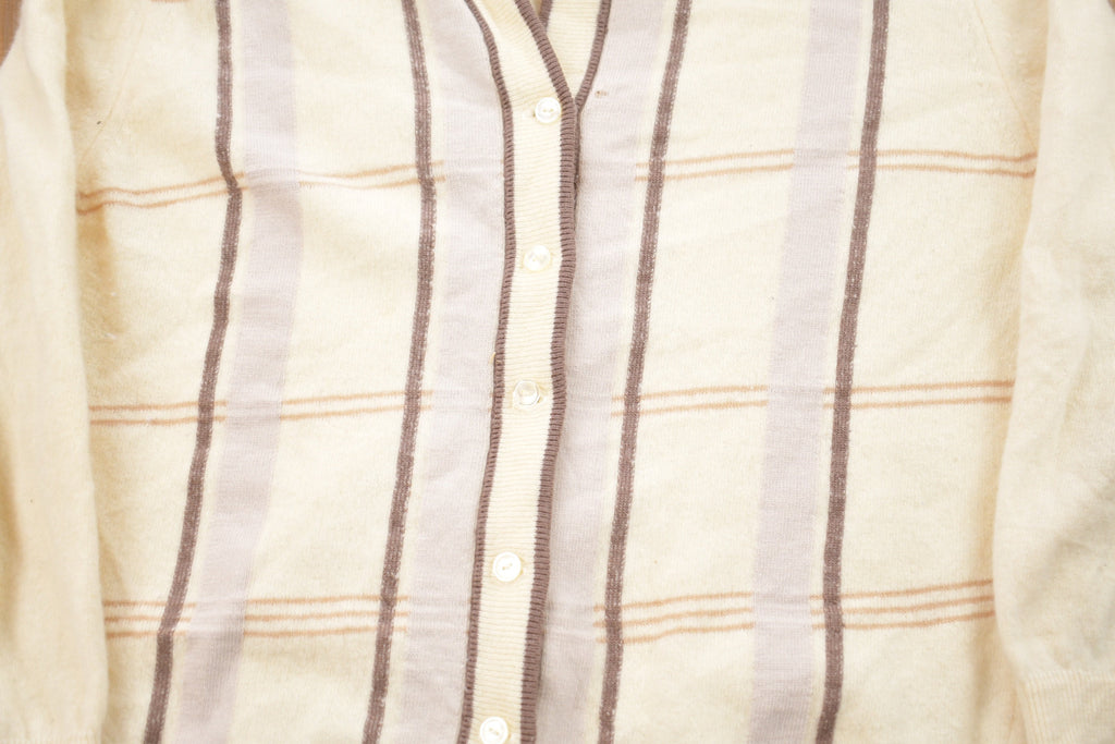 Vintage 1980s Fully Fashioned Plaid Knitted Cardigan Sweater