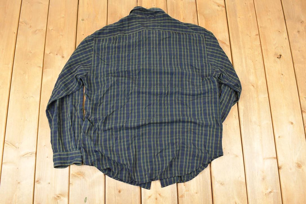 Vintage 1990s Tommy Hilfiger Plaid Button Up Shirt Men's L  Funky Crazy Pattern  Preppy Style  Boxy Fit