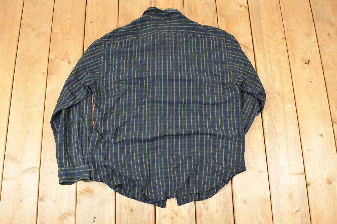 Vintage 1990s Tommy Hilfiger Plaid Button Up Shirt Men's L  Funky Crazy Pattern  Preppy Style  Boxy Fit