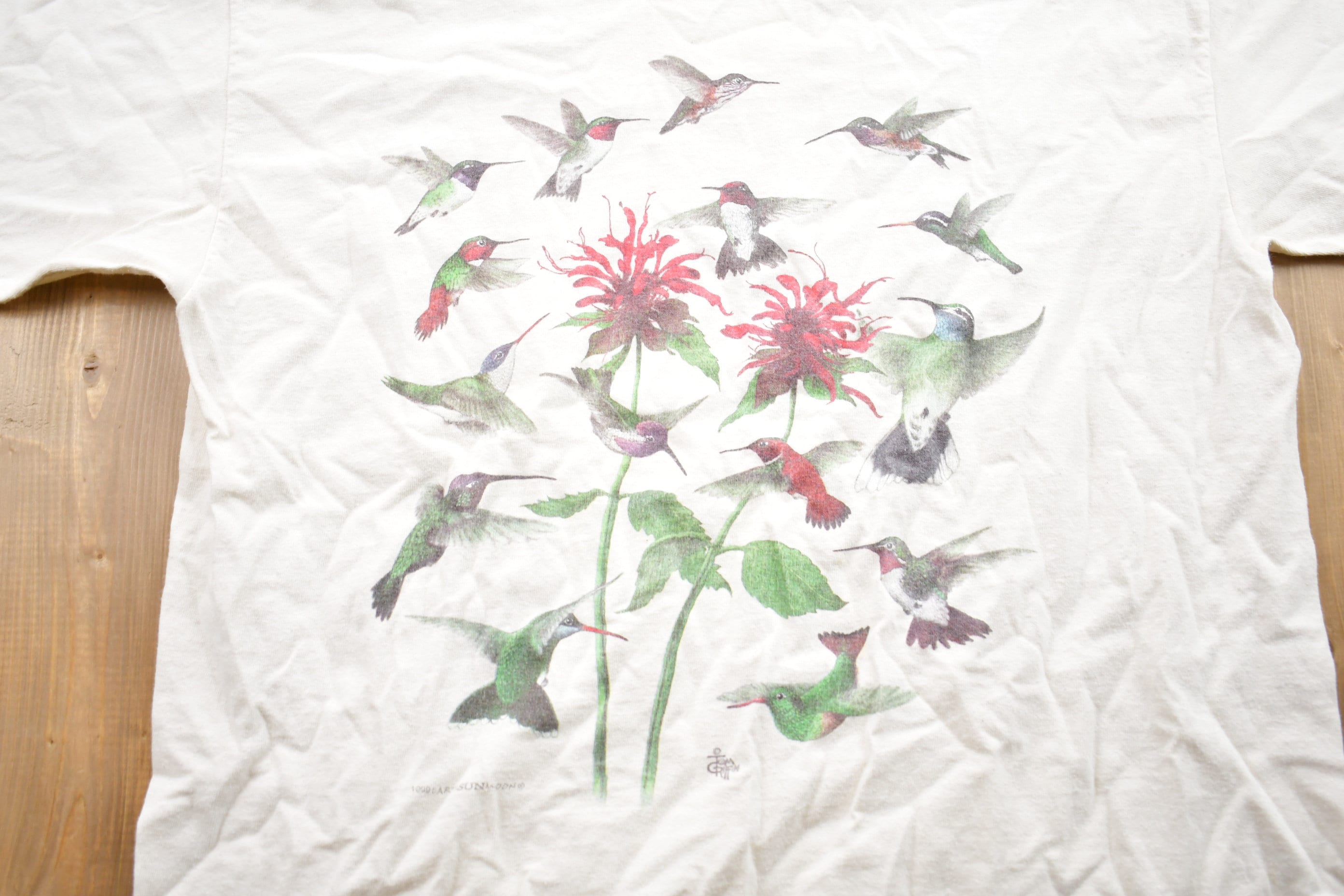 Vintage 1999 Bird Floral Graphic T-Shirt