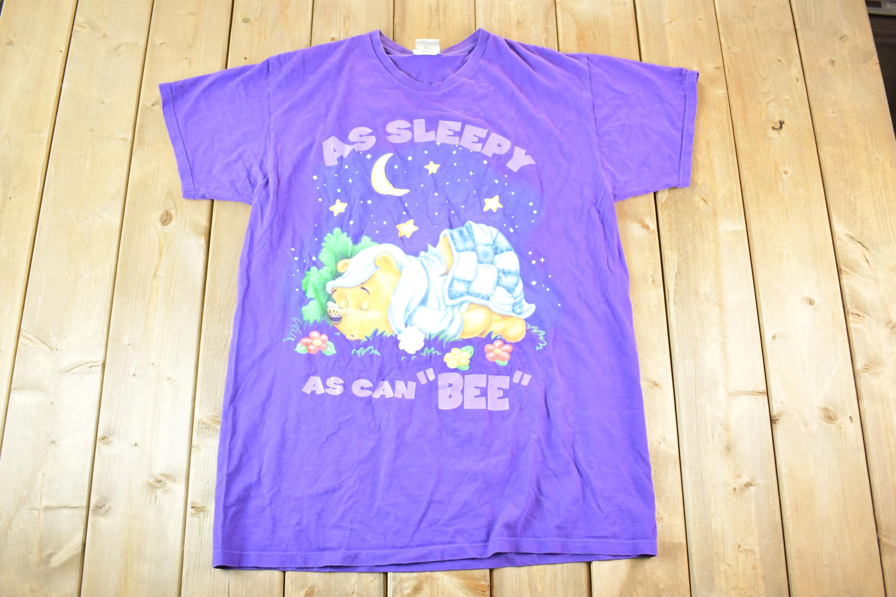 Vintage 1990s Pooh Bear As Sleepy As Can Be Disney Cartoon Promo T-Shirt Women's XL