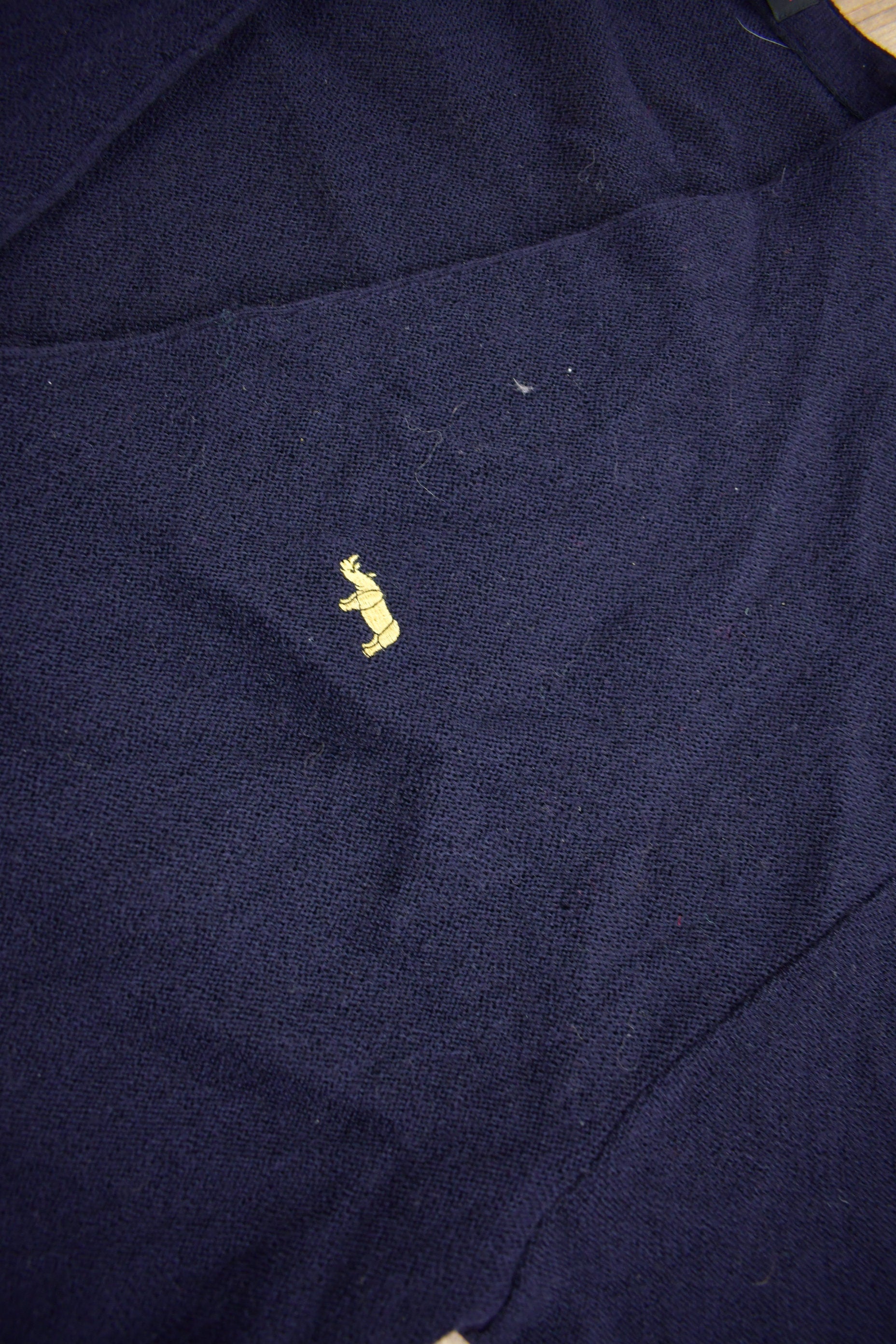 Vintage 1990s Pat Classic Rhino Embroidered Cardigan Sweater / Vintage Cardigan / Button Up / Navy Blue