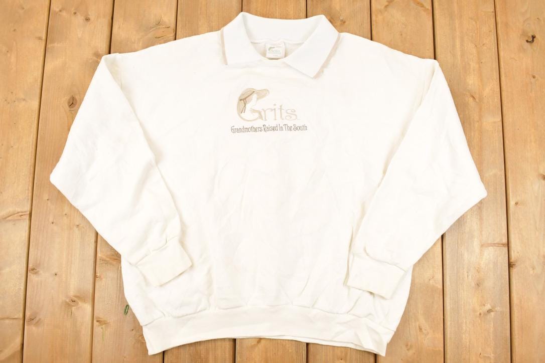 Vintage 1990s Grandmother Raised In The South Embroidered Collared Cute Sweatshirt Women's XL