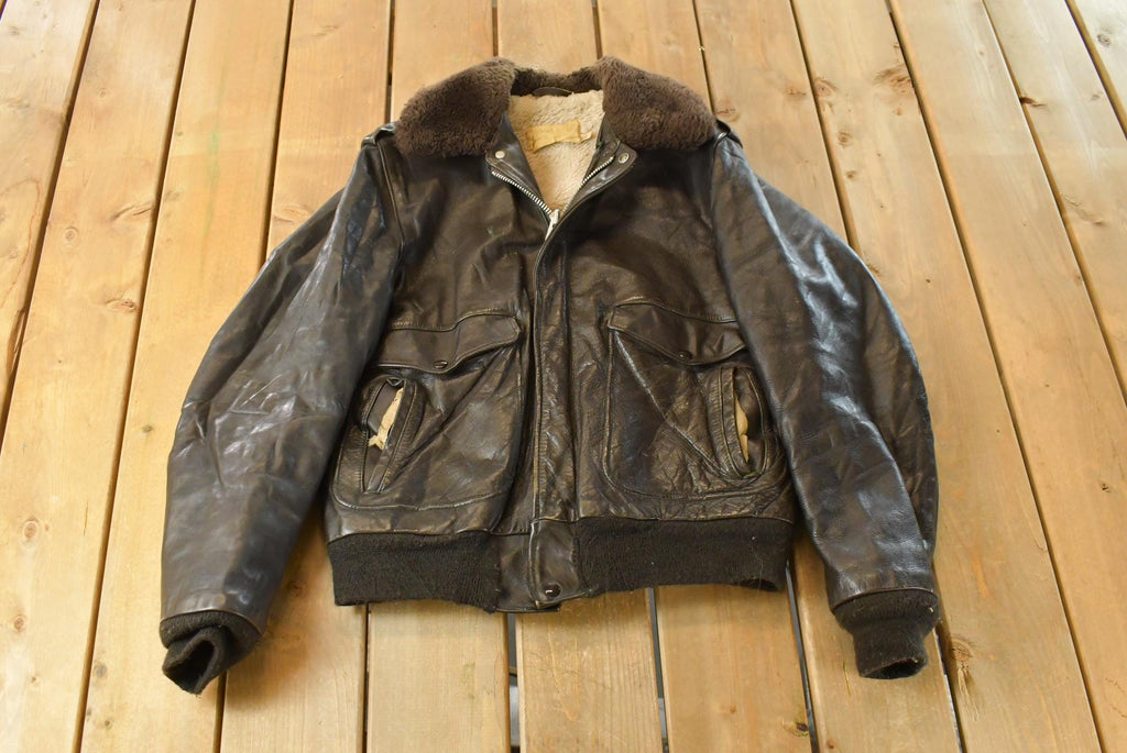 Vintage 1960s Schott GI-A2-M Black Leather Flight Jacket Men's 44 /