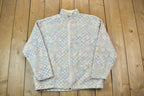 Vintage 1990s Maxon Tapestri Full Zip All Over Print Knit Heart Crewneck Sweatshirt