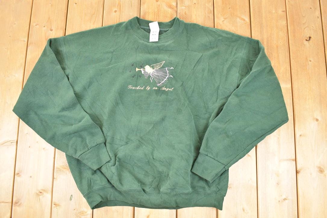 Vintage 1990s Touched By An Angel Cute Christmas Crewneck Sweatshirt Men's XL