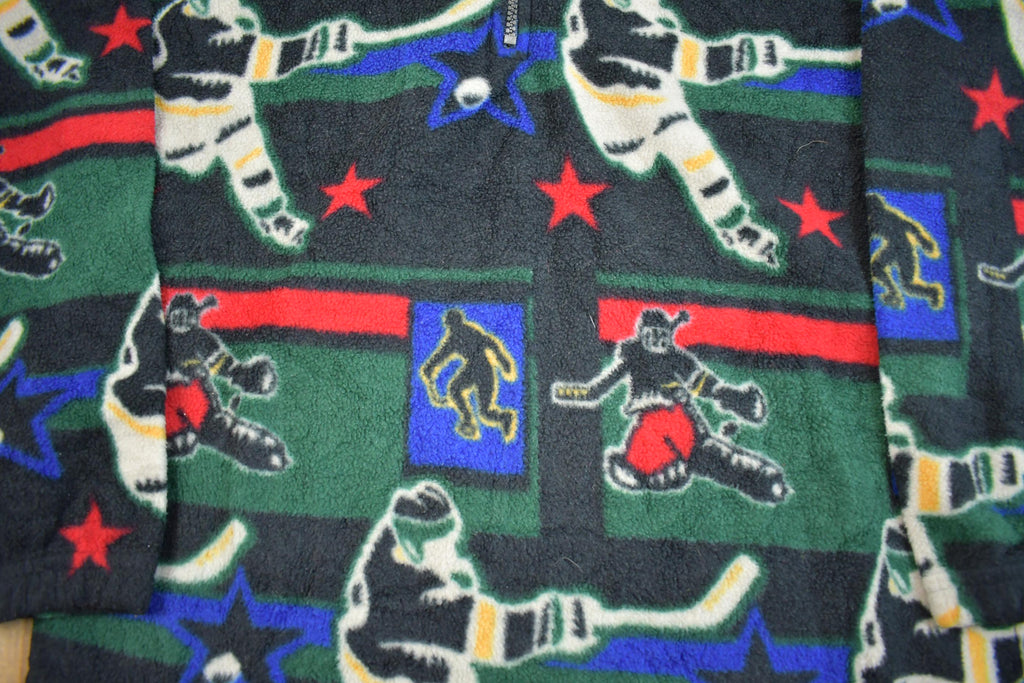 Vintage 1990s Natural Issue For Boys Hockey Themed Fleece Sweater