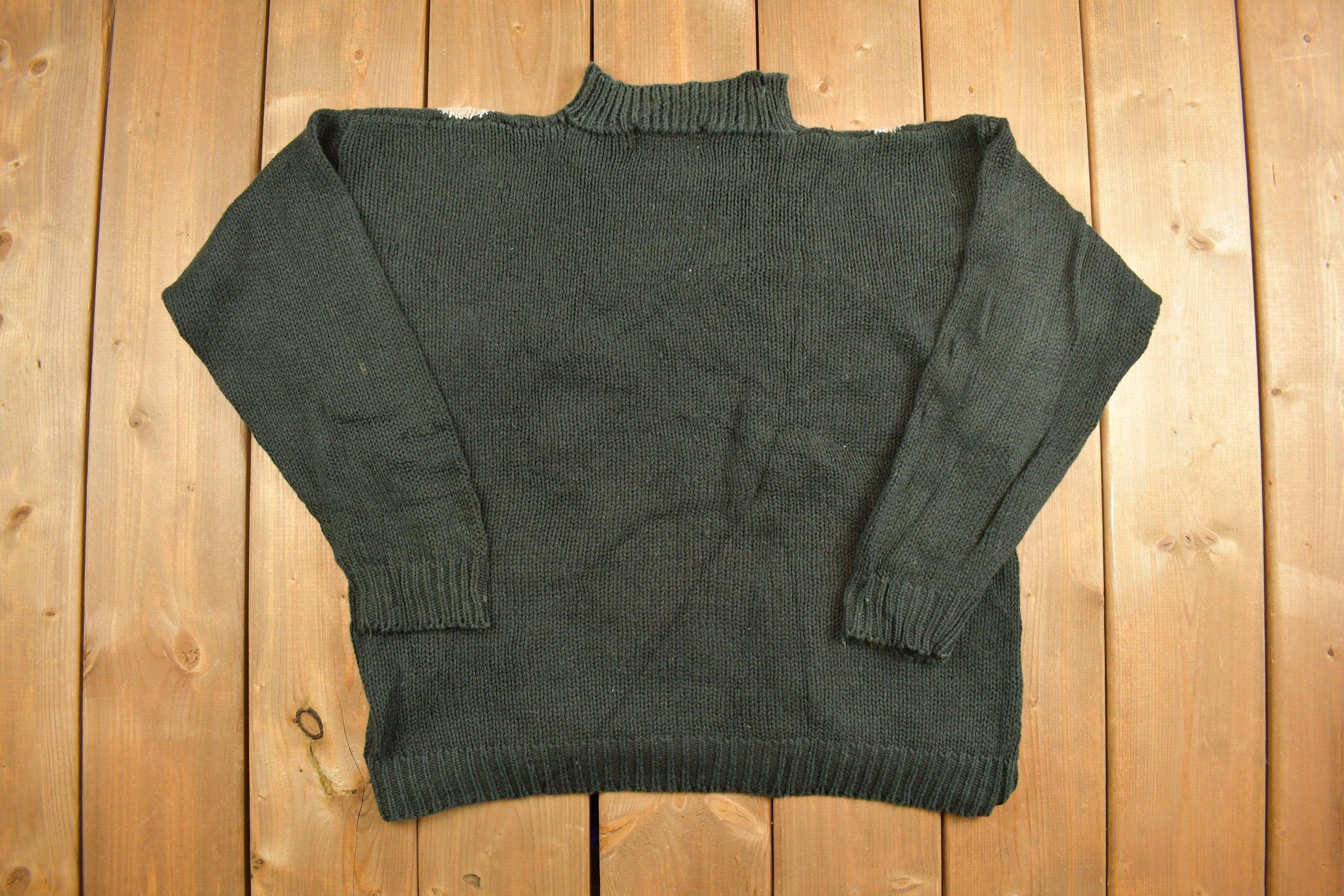 Vintage Beldoch Popper Floral Knit Mock Neck Sweater