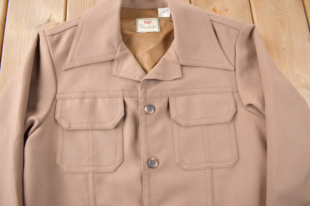 Vintage 1970s Levi's Panatela Tops Beige Western Style Button Up Shirt Made in USA Size L