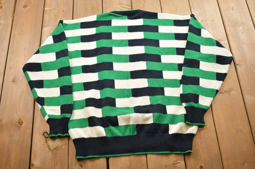 Vintage 1990s Aureus Knitted Abstract Crewneck Sweater / Vintage 90s Crewneck / All Over Pattern / Colorful / Sweatshirt / Abstract Pattern