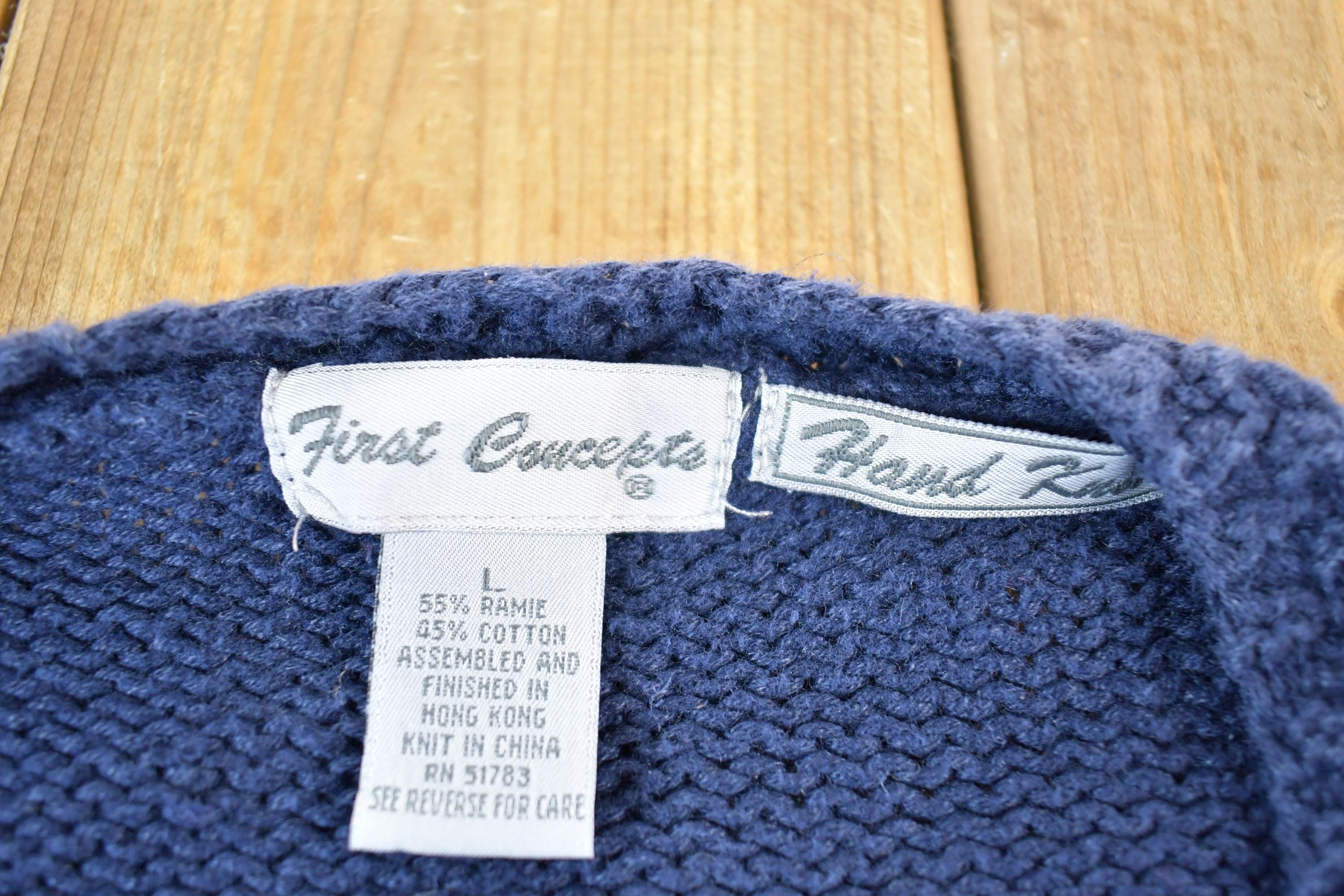 Vintage 1990s First Concepts Hand Knit Floral Pattern Cardigan Womens L
