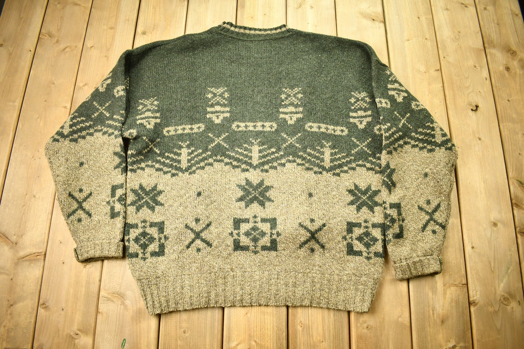 Vintage 1990s Eddie Bauer Abstract Wool Knit Crewneck Sweater