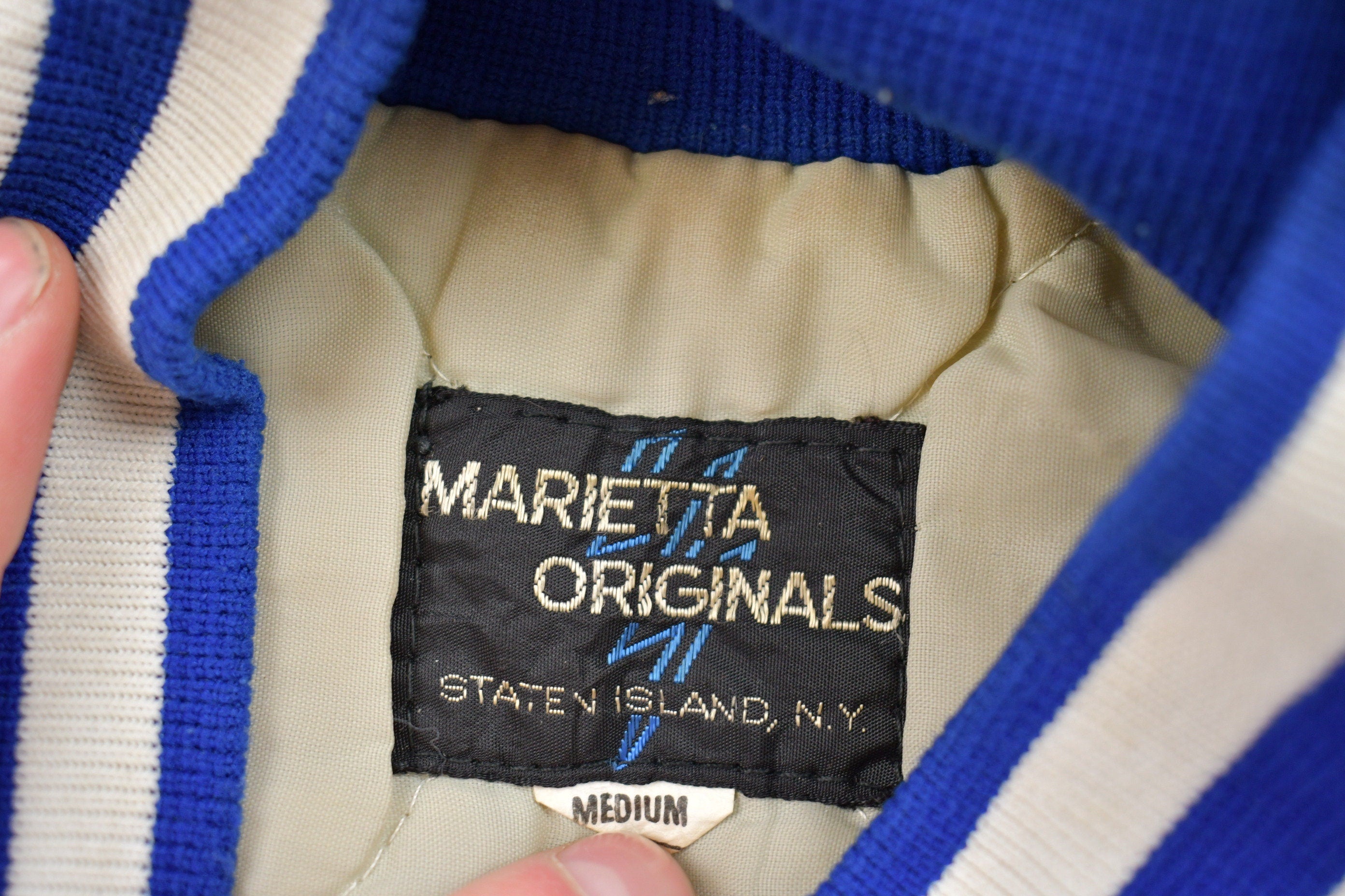 Vintage 1980s Tech Baseball Embroidered Satin Bomber Jacket
