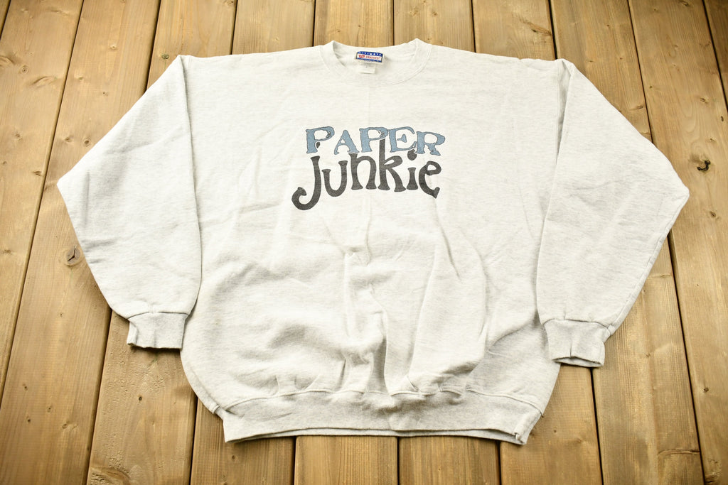 Vintage 1990s Paper Junkie Graphic Crewneck Sweatshirt Hanes Heavyweight / 90s Crewneck / Souvenir / Athleisure / Streetwear