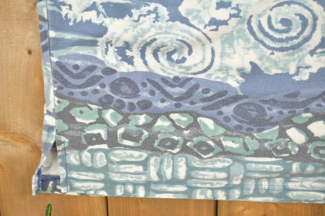 Vintage 1990s Bugle Boy Beach All Over Print Collared Polo Shirt