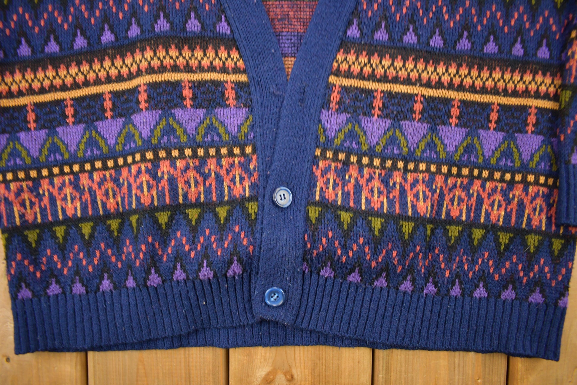 Vintage 1990s 100% Acrylic Colorful Knitted Cardigan Sweater / Vintage Cardigan / Button Up / Abstract Pattern / Made In USA