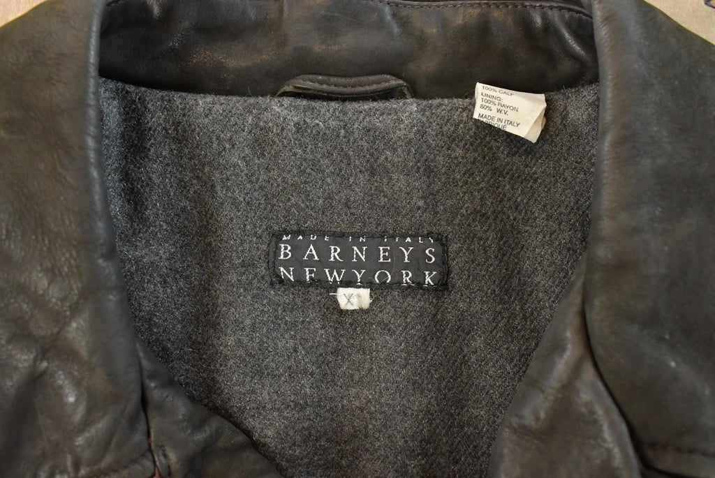 Vintage 1990s Barney's New York Lined Leather Coat Men's XL /