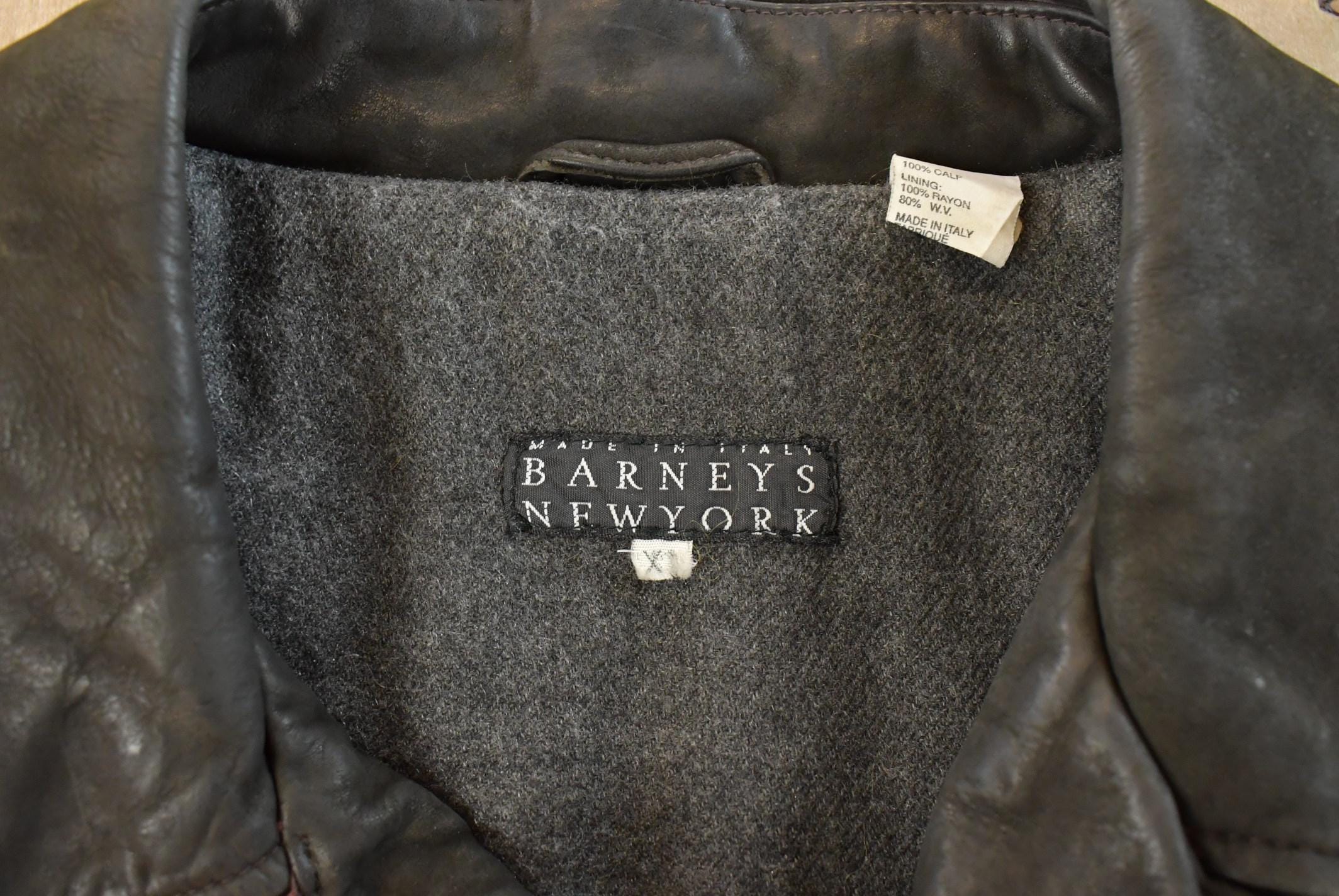 Vintage 1990s Barney's New York Lined Leather Coat Men's XL /